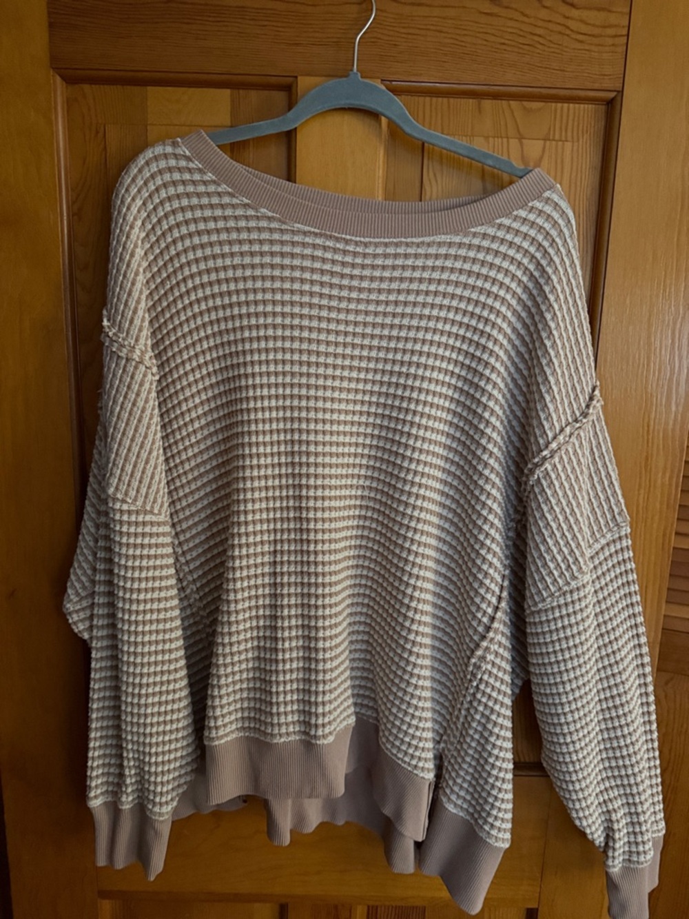 American Eagle Outfitters Taupe Waffle-Knit Off-the-Shoulder Sweater